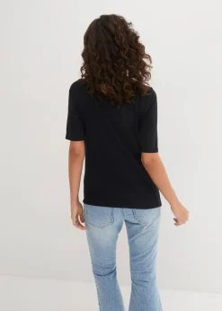 bonprix Bekleidung·Röcke|Nachhaltigere Materialien^U-Boot-Ausschnitt-Shirt schwarz