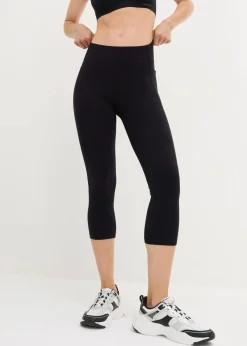 bonprix Bekleidung·Sweat|Bekleidung·Kleider^Ultrasofte Sport-Leggings mit seitlichen Taschen, Capri-Länge schwarz