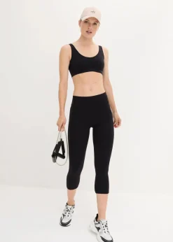 bonprix Bekleidung·Sweat|Bekleidung·Kleider^Ultrasofte Sport-Leggings mit seitlichen Taschen, Capri-Länge schwarz