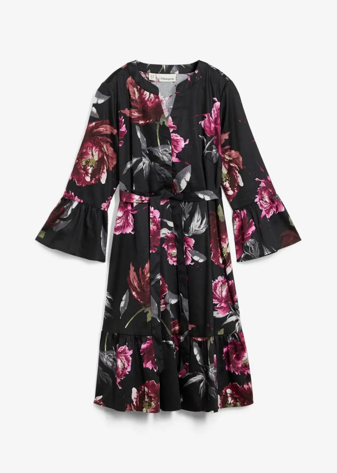bonprix Bekleidung·Blazer|Umstandsmode^Umstands- und Stillblusenkleid aus reinem Bio-Baumwoll-Satin schwarz/altrosa geblümt