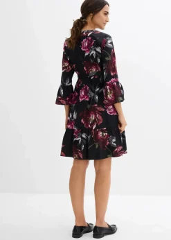 bonprix Bekleidung·Blazer|Umstandsmode^Umstands- und Stillblusenkleid aus reinem Bio-Baumwoll-Satin schwarz/altrosa geblümt