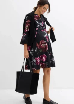 bonprix Bekleidung·Blazer|Umstandsmode^Umstands- und Stillblusenkleid aus reinem Bio-Baumwoll-Satin schwarz/altrosa geblümt