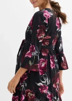 bonprix Bekleidung·Blazer|Umstandsmode^Umstands- und Stillblusenkleid aus reinem Bio-Baumwoll-Satin schwarz/altrosa geblümt
