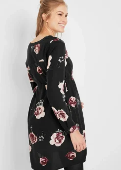 bonprix Bekleidung·Blazer|Nachhaltigere Materialien^Umstands- und Stillblusenkleid aus fließender Viskose schwarz geblümt