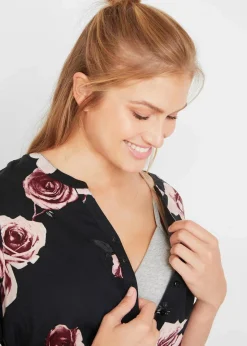 bonprix Bekleidung·Blazer|Nachhaltigere Materialien^Umstands- und Stillblusenkleid aus fließender Viskose schwarz geblümt
