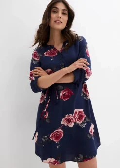 bonprix Umstandsmode|Nachhaltigere Materialien^Umstands- und Stillblusenkleid aus fließender Viskose dunkelblau geblümt