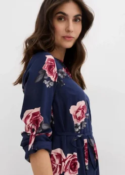 bonprix Umstandsmode|Nachhaltigere Materialien^Umstands- und Stillblusenkleid aus fließender Viskose dunkelblau geblümt