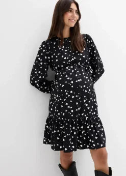 bonprix Bekleidung·Blazer|Umstandsmode^Umstands- und Stillblusenkleid mit süßem Herzendruck aus reiner Viskose schwarz/wollweiß bedruckt
