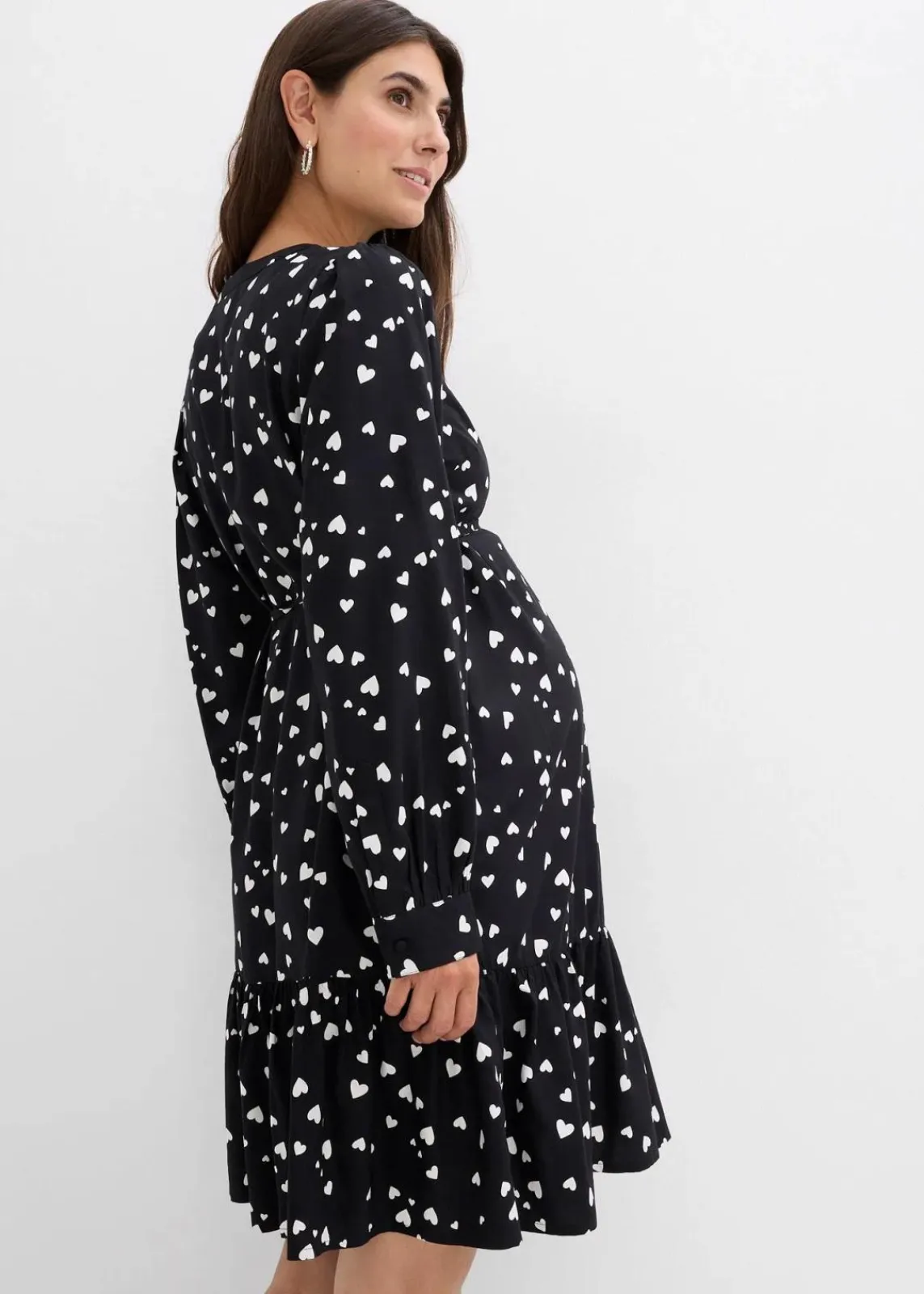 bonprix Bekleidung·Blazer|Umstandsmode^Umstands- und Stillblusenkleid mit süßem Herzendruck aus reiner Viskose schwarz/wollweiß bedruckt