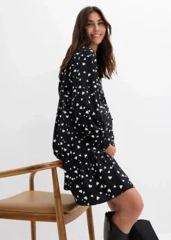 bonprix Bekleidung·Blazer|Umstandsmode^Umstands- und Stillblusenkleid mit süßem Herzendruck aus reiner Viskose schwarz/wollweiß bedruckt