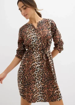 bonprix Bekleidung·Blazer|Nachhaltigere Materialien^Umstands- und Stillblusenkleid aus fließender Viskose schwarz leo bedruckt