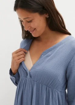 bonprix Bekleidung·Blazer|Umstandsmode^Umstands- und Stillkleid aus Baumwoll-Musselin rauchblau
