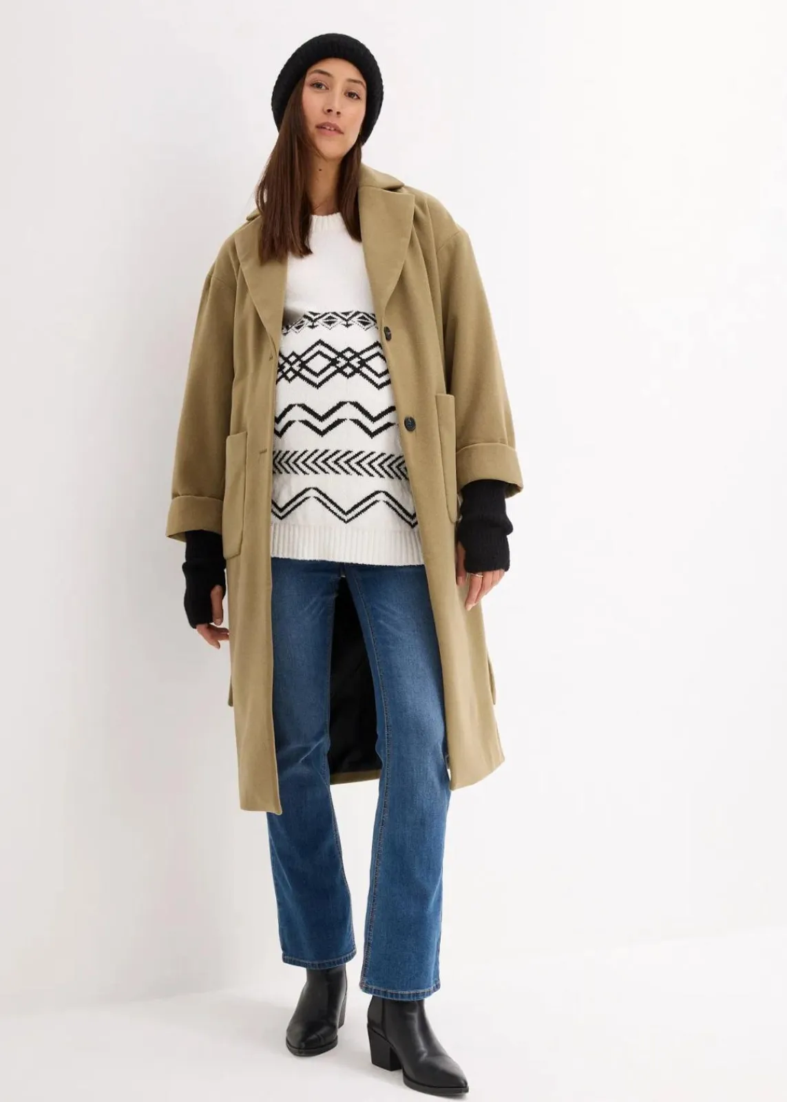 bonprix Bekleidung·Blazer|Umstandsmode^Umstands- und Stillpullover aus Baumwollmischgewebe schwarz/weiß norwegermuster