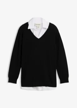 bonprix Bekleidung·Blazer|Umstandsmode^Umstands- und Stillset aus Pullover und ärmelloser Bluse aus Bio-Baumwolle schwarz/weiß