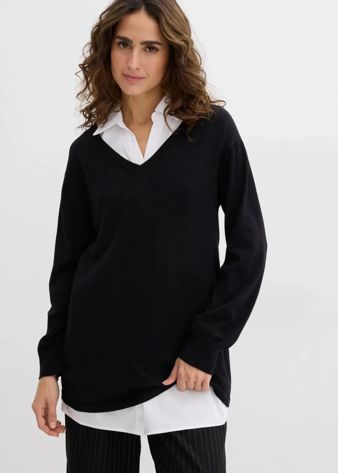 bonprix Bekleidung·Blazer|Umstandsmode^Umstands- und Stillset aus Pullover und ärmelloser Bluse aus Bio-Baumwolle schwarz/weiß