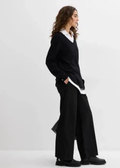 bonprix Bekleidung·Blazer|Umstandsmode^Umstands- und Stillset aus Pullover und ärmelloser Bluse aus Bio-Baumwolle schwarz/weiß