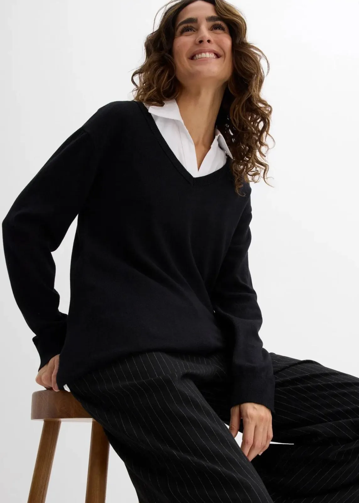 bonprix Bekleidung·Blazer|Umstandsmode^Umstands- und Stillset aus Pullover und ärmelloser Bluse aus Bio-Baumwolle schwarz/weiß