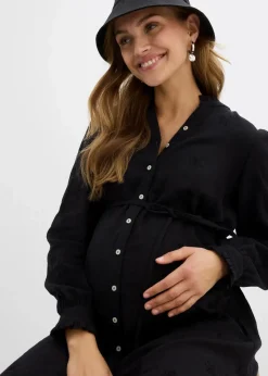 bonprix Bekleidung·Blazer|Umstandsmode^Umstandsblusenkleid aus weichem Baumwoll-Musselin schwarz