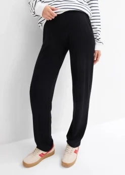 bonprix Bekleidung·Blazer|Nachhaltigere Materialien^Umstandshose aus Jersey mit gesmoktem Bund, gerades Bein schwarz