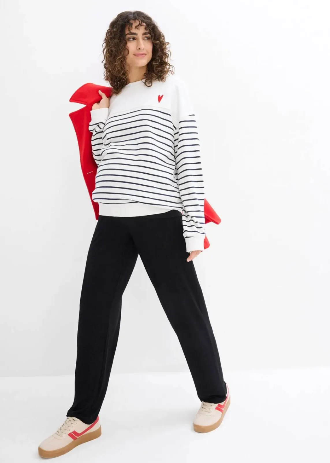 bonprix Bekleidung·Blazer|Nachhaltigere Materialien^Umstandshose aus Jersey mit gesmoktem Bund, gerades Bein schwarz