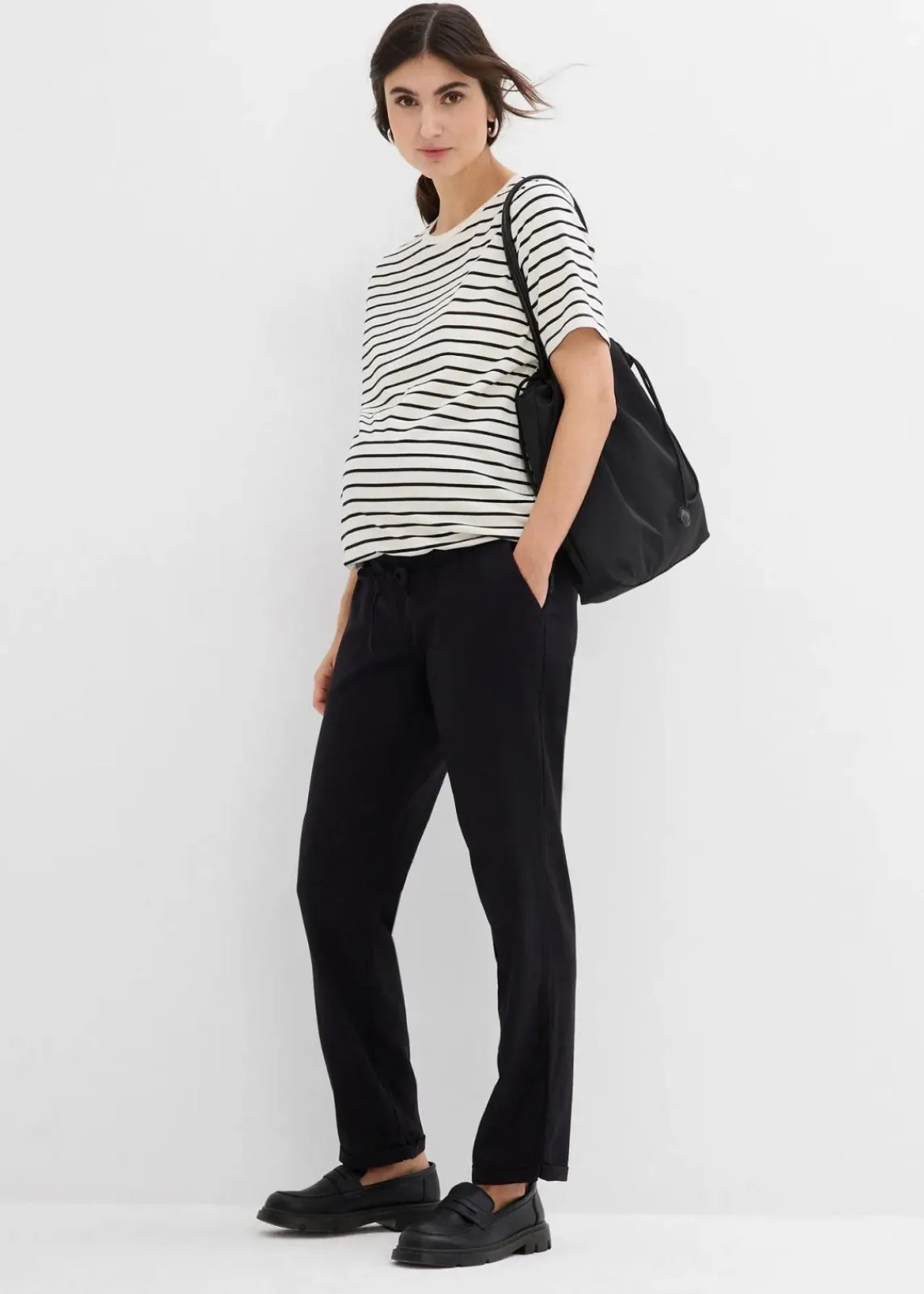 bonprix Bekleidung·Blazer|Umstandsmode^Umstandshose aus Leinen- Mix, Straight Leg schwarz