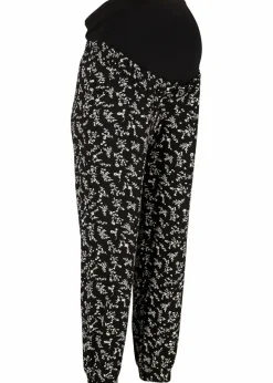 bonprix Bekleidung·Blazer|Umstandsmode^Umstandshose mit verspieltem Druck aus Viskose-Mix, Loose Fit schwarz geblümt
