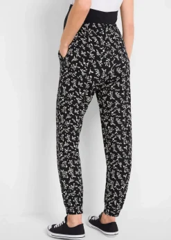 bonprix Bekleidung·Blazer|Umstandsmode^Umstandshose mit verspieltem Druck aus Viskose-Mix, Loose Fit schwarz geblümt