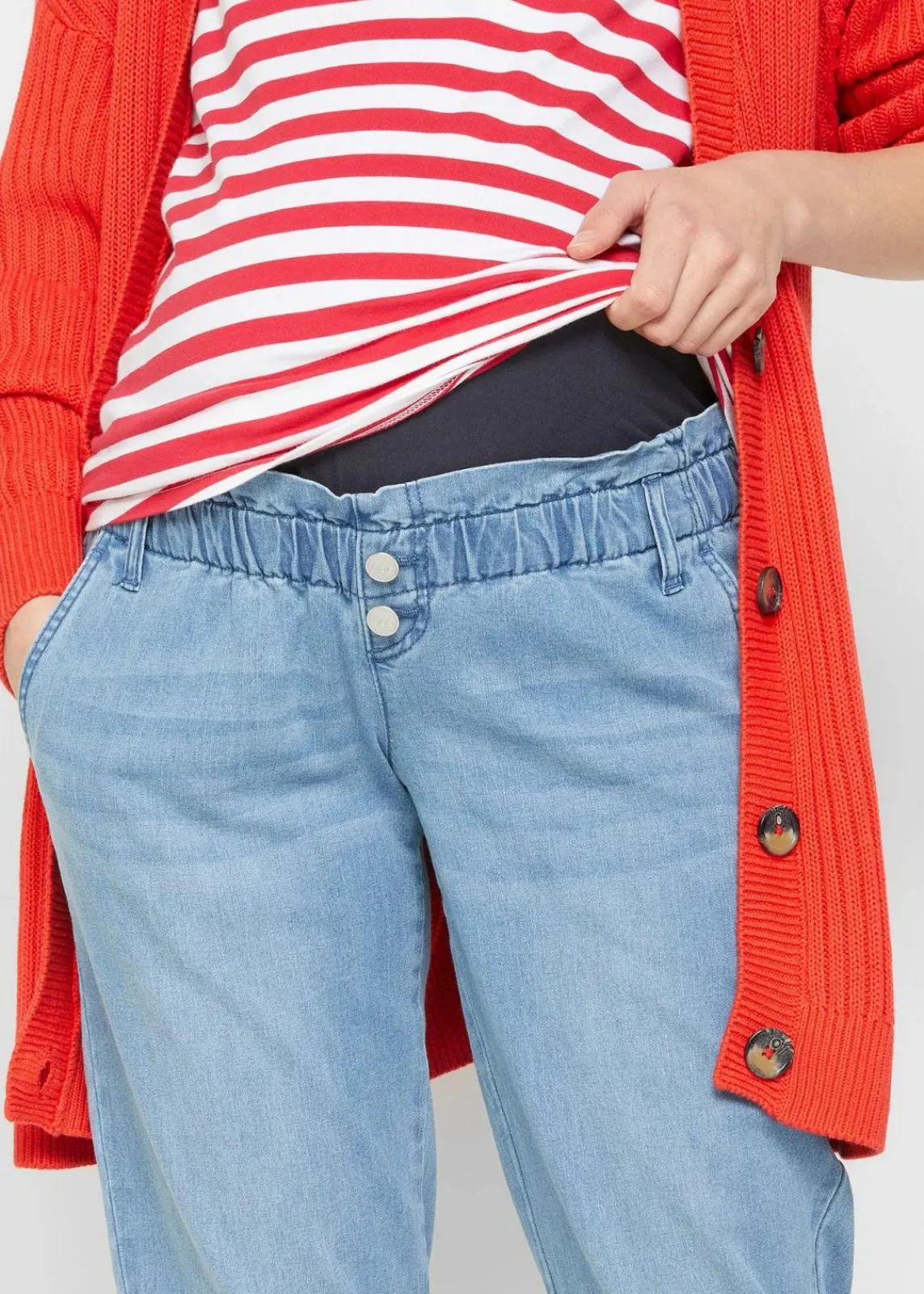 bonprix Bekleidung·Blazer|Umstandsmode^Umstandsjeans aus Baumwoll-Stretch, schmal zulaufendes Bein blau denim