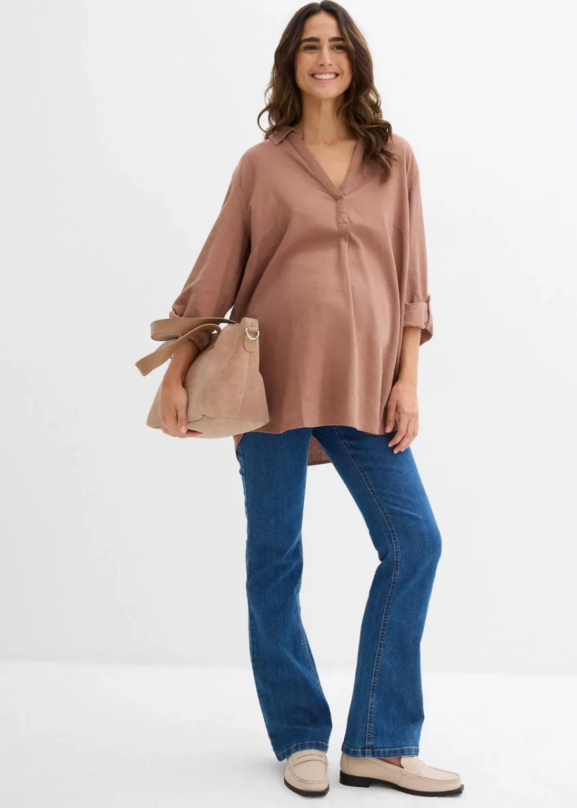 bonprix Bekleidung·Blazer|Umstandsmode^Umstandsjeans mit Bio-Baumwolle, leicht ausgestelltes Bein blau denim