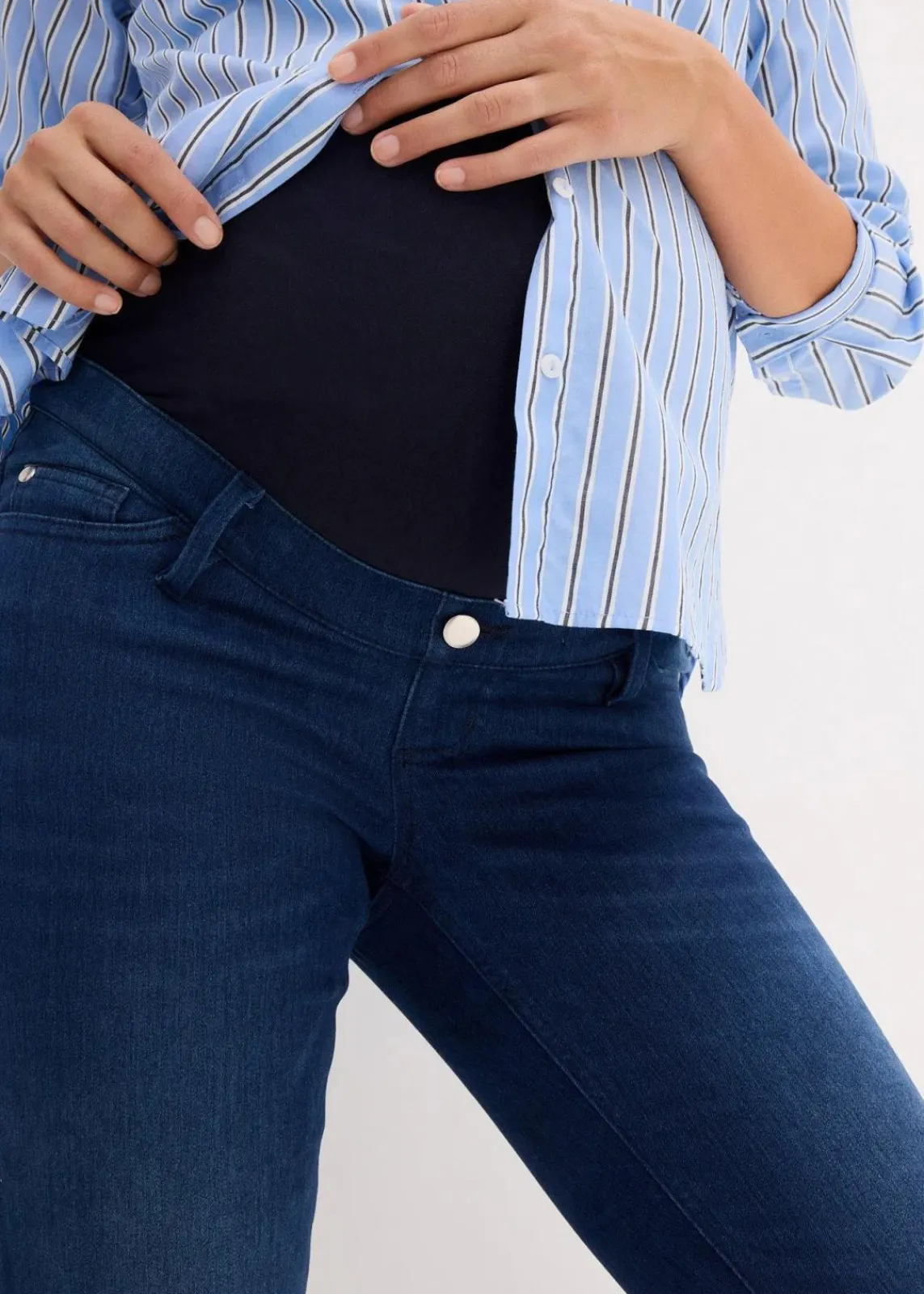 bonprix Bekleidung·Blazer|Umstandsmode^Umstandsjeans mit wärmender Innenseite, Slim-Fit dunkelblau denim