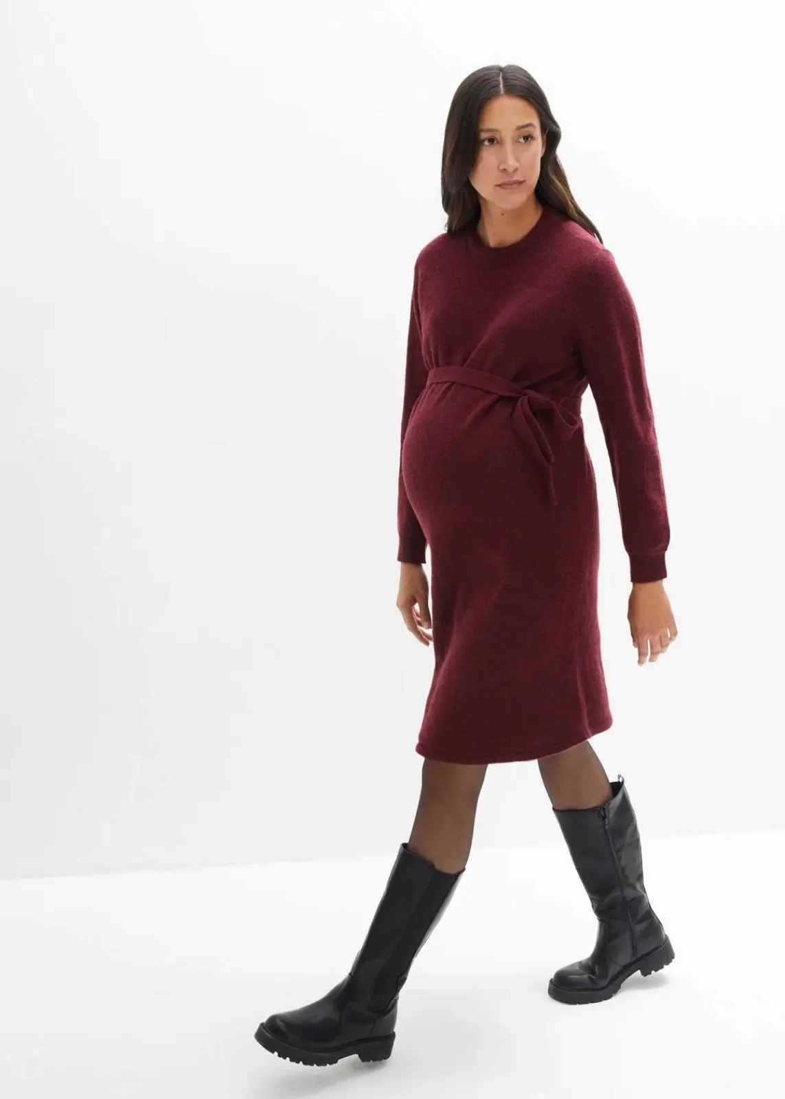 bonprix Umstandsmode|Bekleidung·Blazer^Umstandskleid aus flauschigem Strick ahornrot meliert