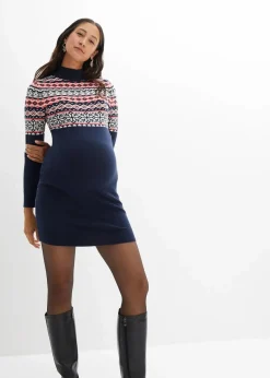 bonprix Bekleidung·Blazer|Umstandsmode^Umstandskleid aus Strick dunkelblau norwegermuster