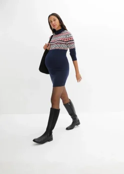 bonprix Bekleidung·Blazer|Umstandsmode^Umstandskleid aus Strick dunkelblau norwegermuster