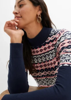 bonprix Bekleidung·Blazer|Umstandsmode^Umstandskleid aus Strick dunkelblau norwegermuster