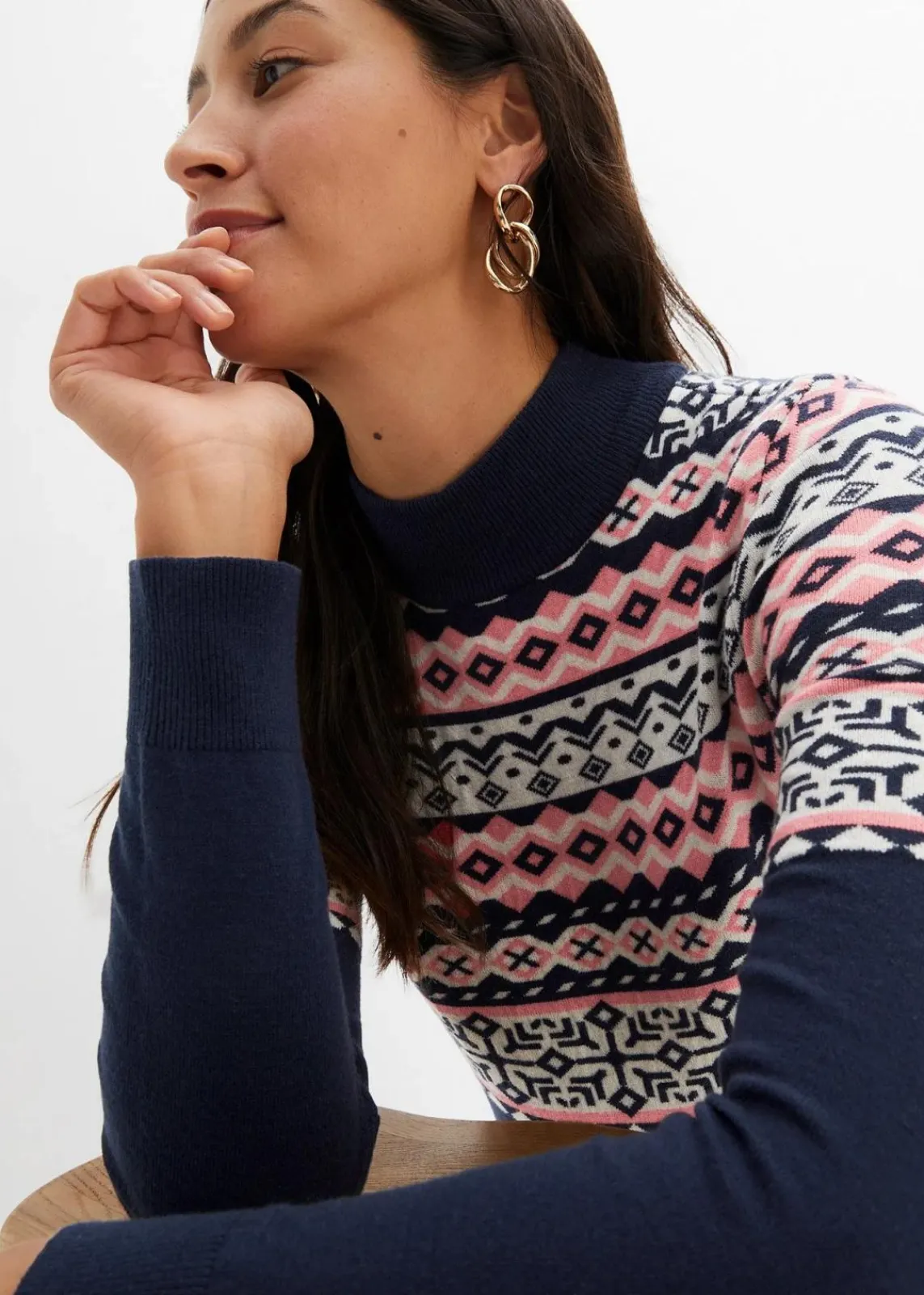 bonprix Bekleidung·Blazer|Umstandsmode^Umstandskleid aus Strick dunkelblau norwegermuster
