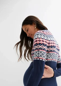 bonprix Bekleidung·Blazer|Umstandsmode^Umstandskleid aus Strick dunkelblau norwegermuster