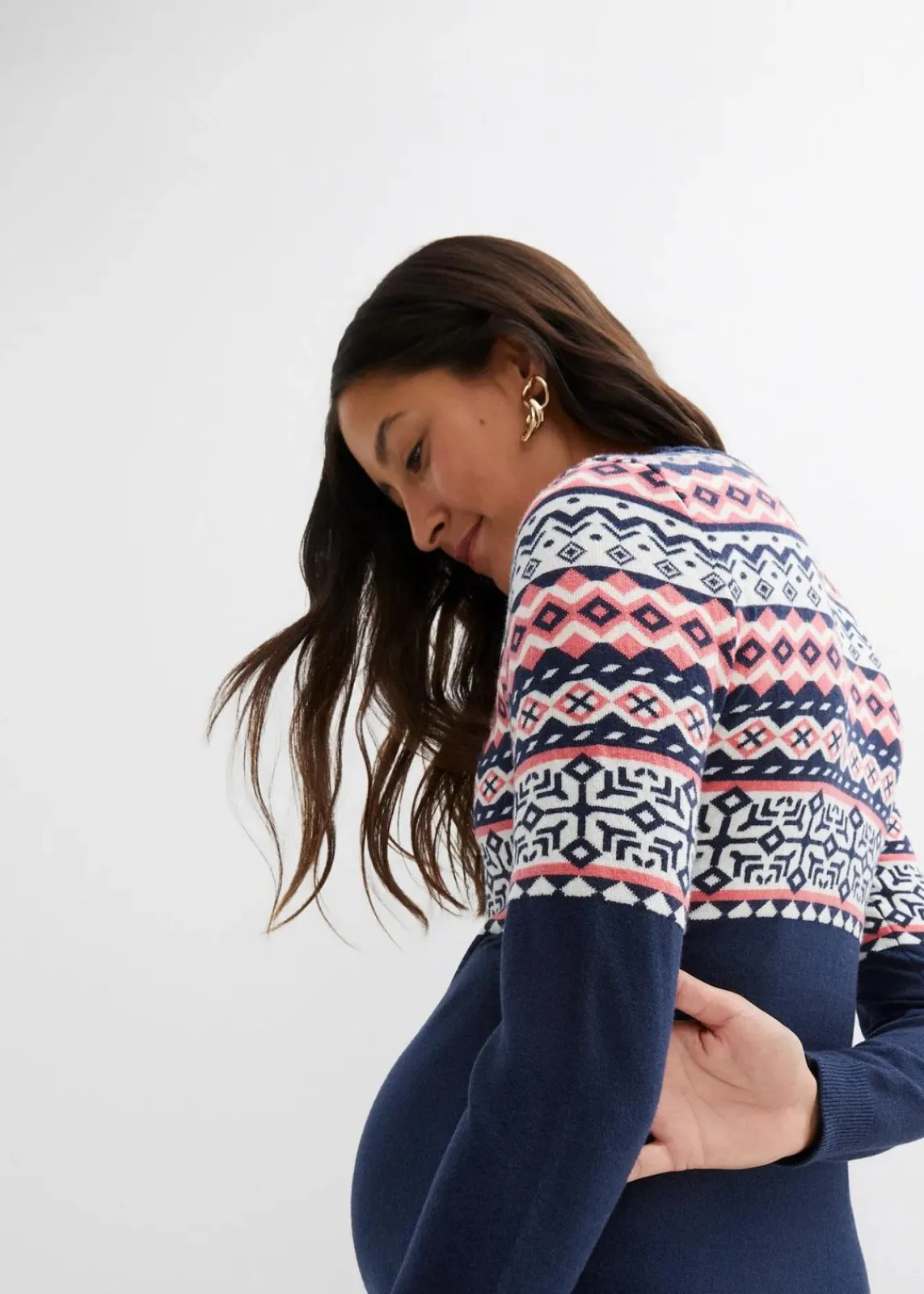 bonprix Bekleidung·Blazer|Umstandsmode^Umstandskleid aus Strick dunkelblau norwegermuster