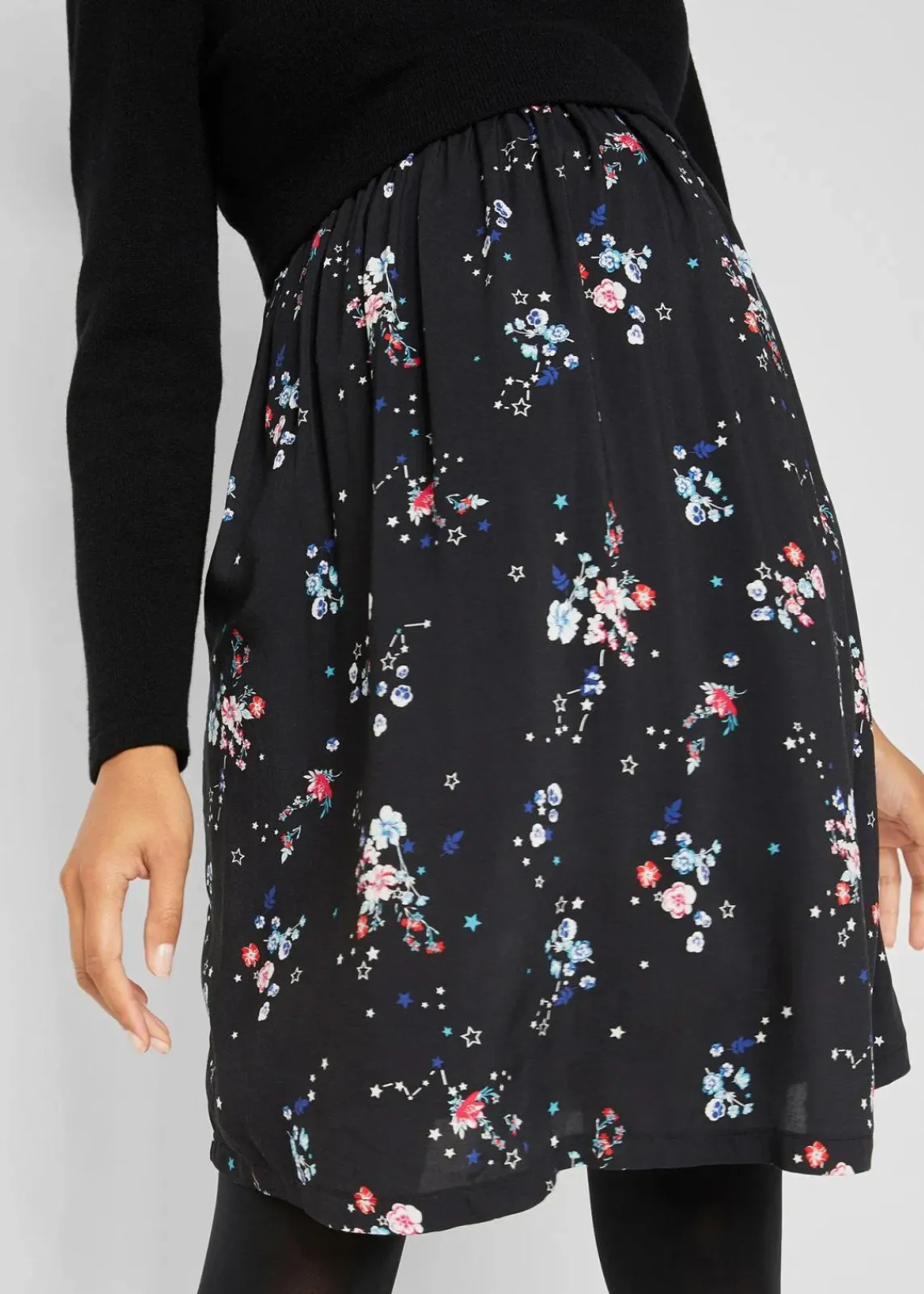 bonprix Bekleidung·Blazer|Nachhaltigere Materialien^Umstandskleid aus Strick und Viskose schwarz geblümt