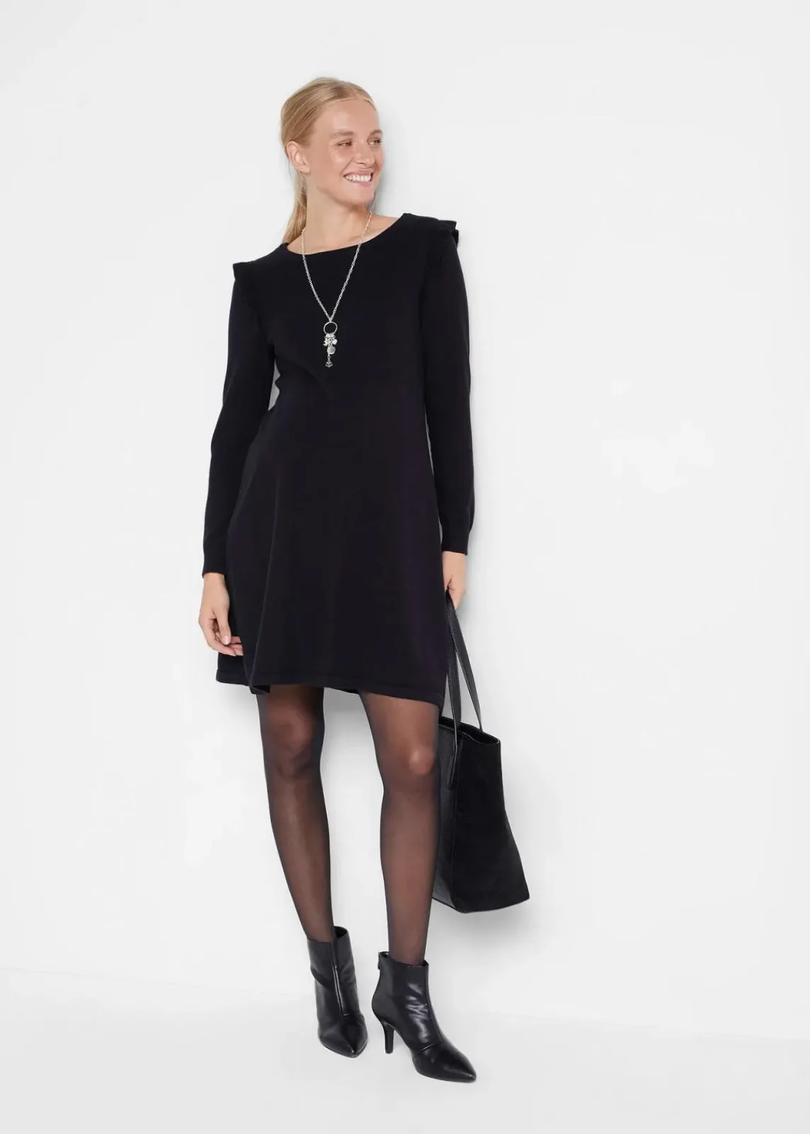 bonprix Bekleidung·Blazer|Umstandsmode^Umstandskleid aus weichem Strick schwarz