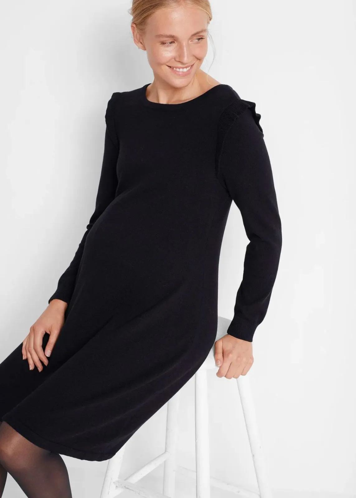 bonprix Bekleidung·Blazer|Umstandsmode^Umstandskleid aus weichem Strick schwarz