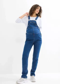 bonprix Bekleidung·Blazer|Umstandsmode^Umstandslatzhose mit verstellbarer Bauchweite, Straight Leg blau denim