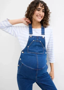 bonprix Bekleidung·Blazer|Umstandsmode^Umstandslatzhose mit verstellbarer Bauchweite, Straight Leg blau denim