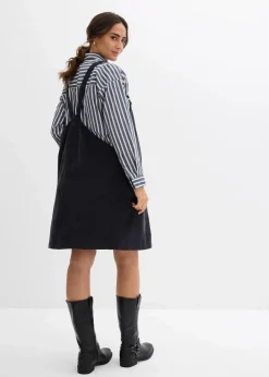 bonprix Bekleidung·Blazer|Umstandsmode^Umstands-Latzkleid aus Baumwoll-Cord mit Stretch dunkelgrau