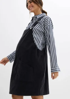 bonprix Bekleidung·Blazer|Umstandsmode^Umstands-Latzkleid aus Baumwoll-Cord mit Stretch dunkelgrau