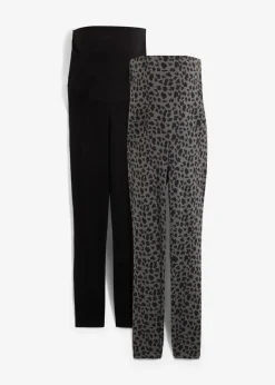 bonprix Umstandsmode|Nachhaltigere Materialien^Umstandsleggings aus Bio-Baumwolle (2er Pack) schwarz+rauchgrau leo bedruckt