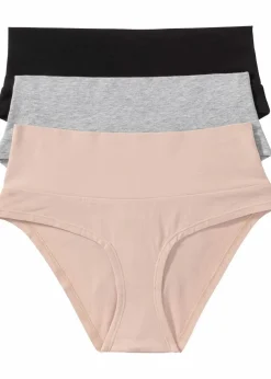 bonprix Wäsche·Still- & Umstandswäsche|Wäsche·Baumwollunterwäsche^Umstandspanty mit Bio-Baumwolle (3er Pack) schwarz + hellgrau meliert + mattbeige