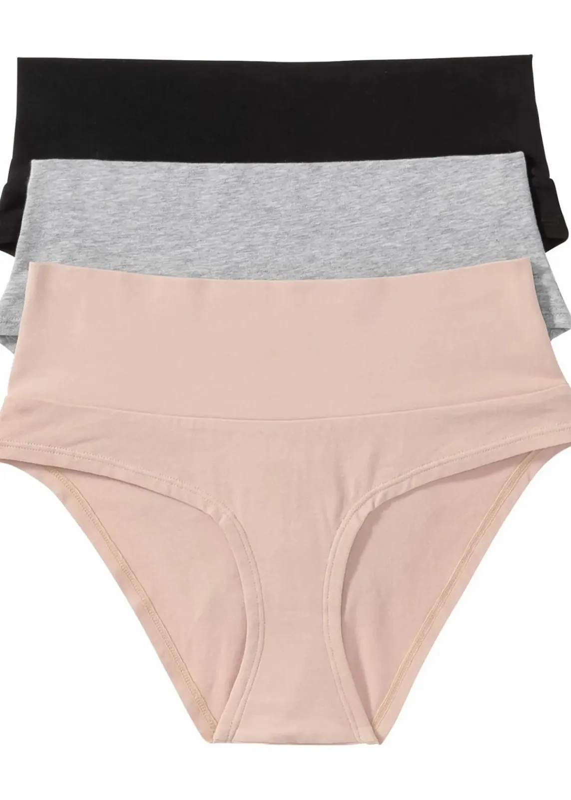bonprix Wäsche·Still- & Umstandswäsche|Wäsche·Baumwollunterwäsche^Umstandspanty mit Bio-Baumwolle (3er Pack) schwarz + hellgrau meliert + mattbeige
