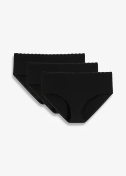 bonprix Umstandsmode|Höschen^Umstandspanty mit Bio-Baumwolle und Spitze (3er Pack) 3x schwarz