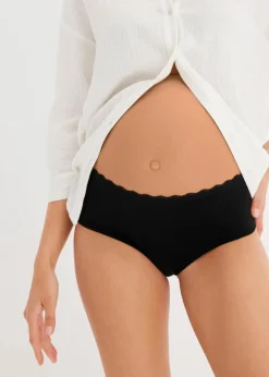 bonprix Umstandsmode|Höschen^Umstandspanty mit Bio-Baumwolle und Spitze (3er Pack) 3x schwarz