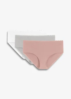 bonprix Wäsche·Still- & Umstandswäsche|Wäsche·Baumwollunterwäsche^Umstandspanty mit Bio-Baumwolle und Spitze (3er Pack) hellgrau meliert + vintagerosa + weiß